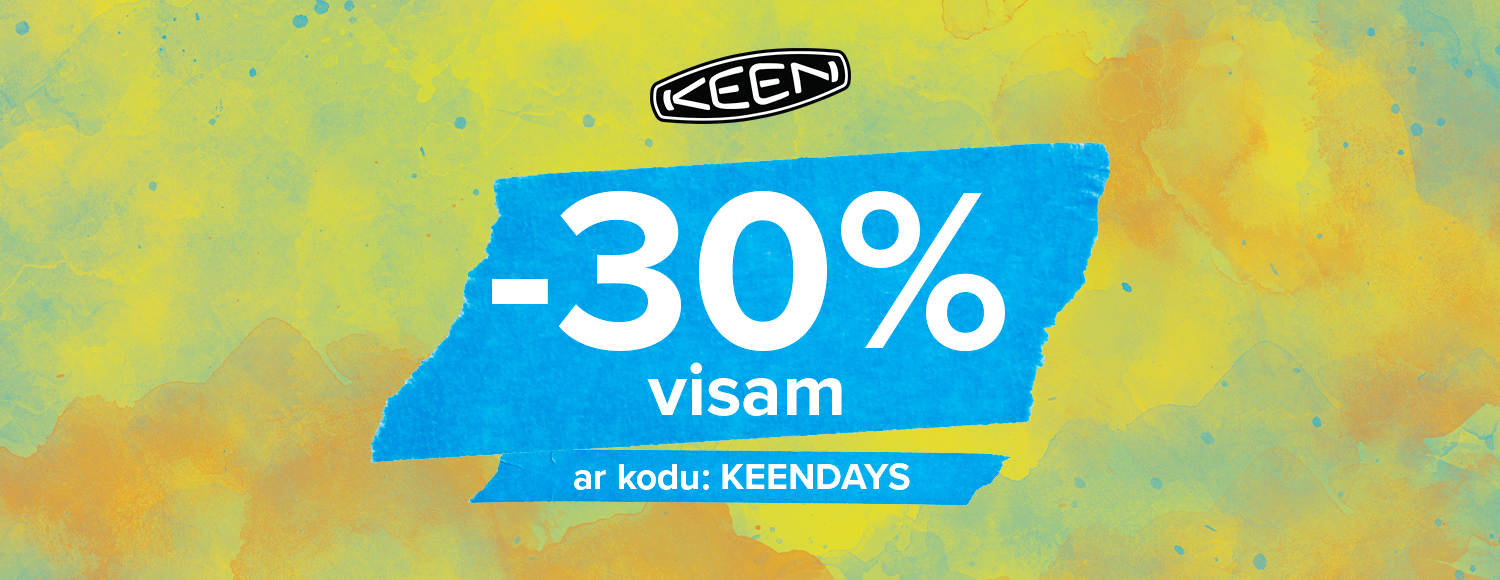 Tikai no 14.09. līdz 16.09. atklājiet izcilo KEEN komfortu un funkcionalitāti ar 30 % atlaidi visai kolekcijai. Izmantojiet kodu KEENDAYS. Atlaižu kodi nesummējas. Izvēlieties savu pāri jau &scaron;odien!